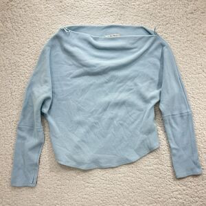 We The Free Free People Waffle Knit Long Sleeve Top Blue XL Off Shoulder Casual